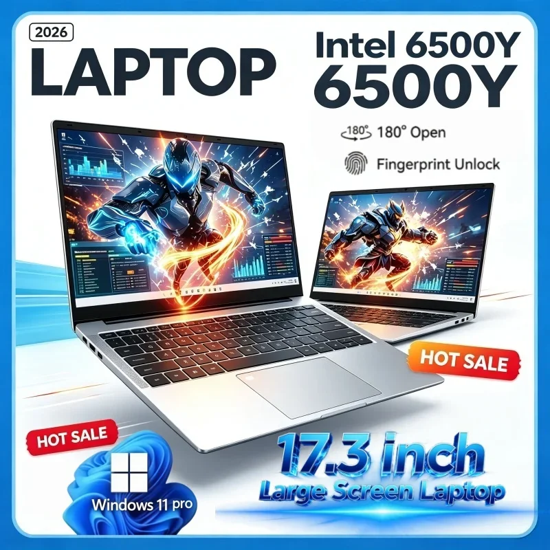 17.3 Inch Intel 6500Y Large Screen Laptop 16/32GB RAM Upgraded Windows11 1/2TB BIG SSD Portable Laptop Office Study