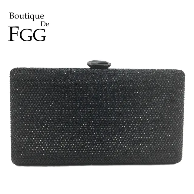 Boutique De FGG kobiety czarne kryształowe kopertówki torby wieczorowe ślubne dla nowożeńców pudełko z kryształkami torebki Party kolacja diamentowa kopertówka torebka