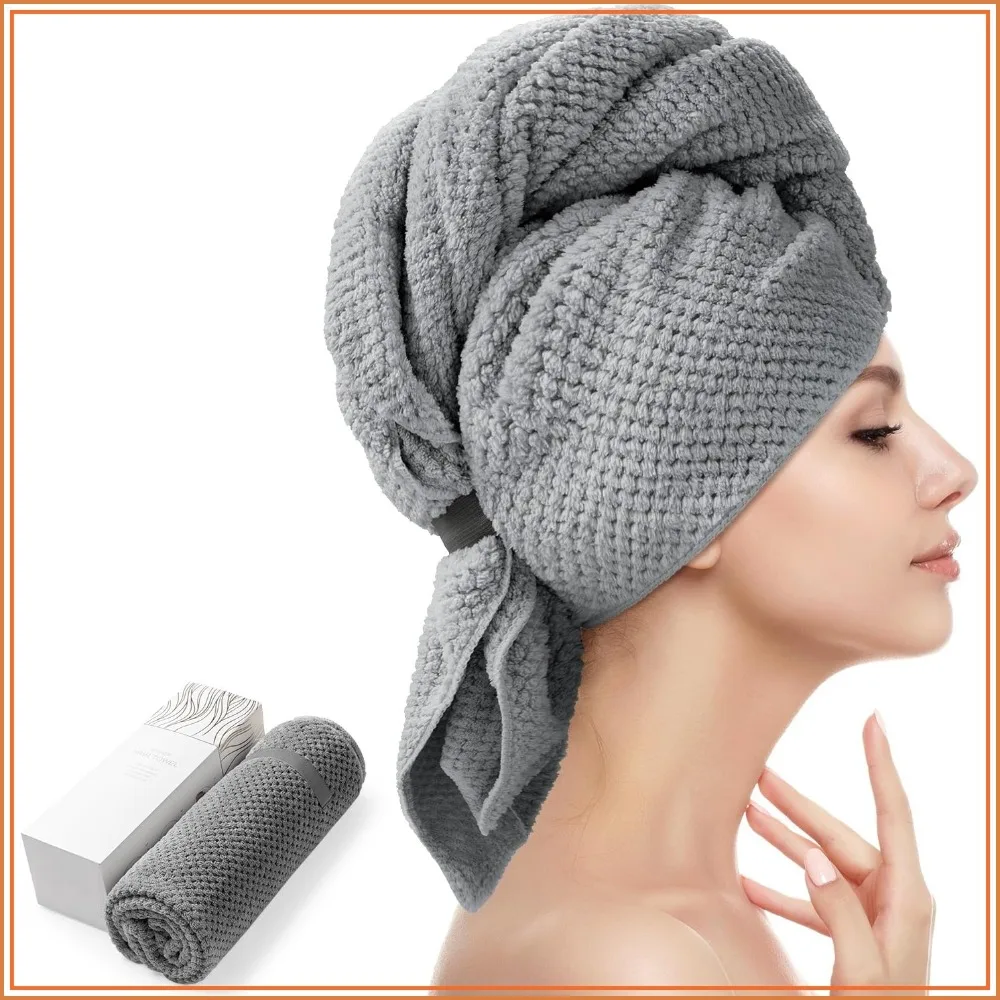 

Large Hair Towel Wrap, Super Absorbent Microfiber, Fast Drying for Curly Hair, 26.3" x 40"