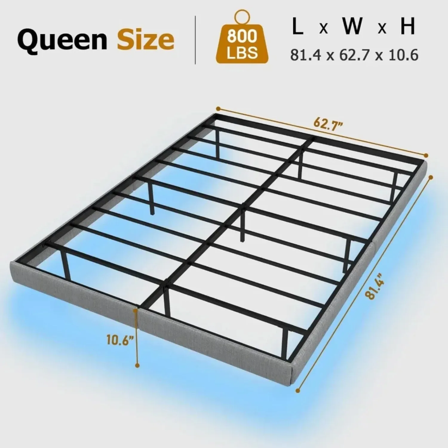 Floating Bed Frame Queen with LED Lights, Metal Platform Queen Bed Frame Floating with Under Bed Storage, Easy Assembly