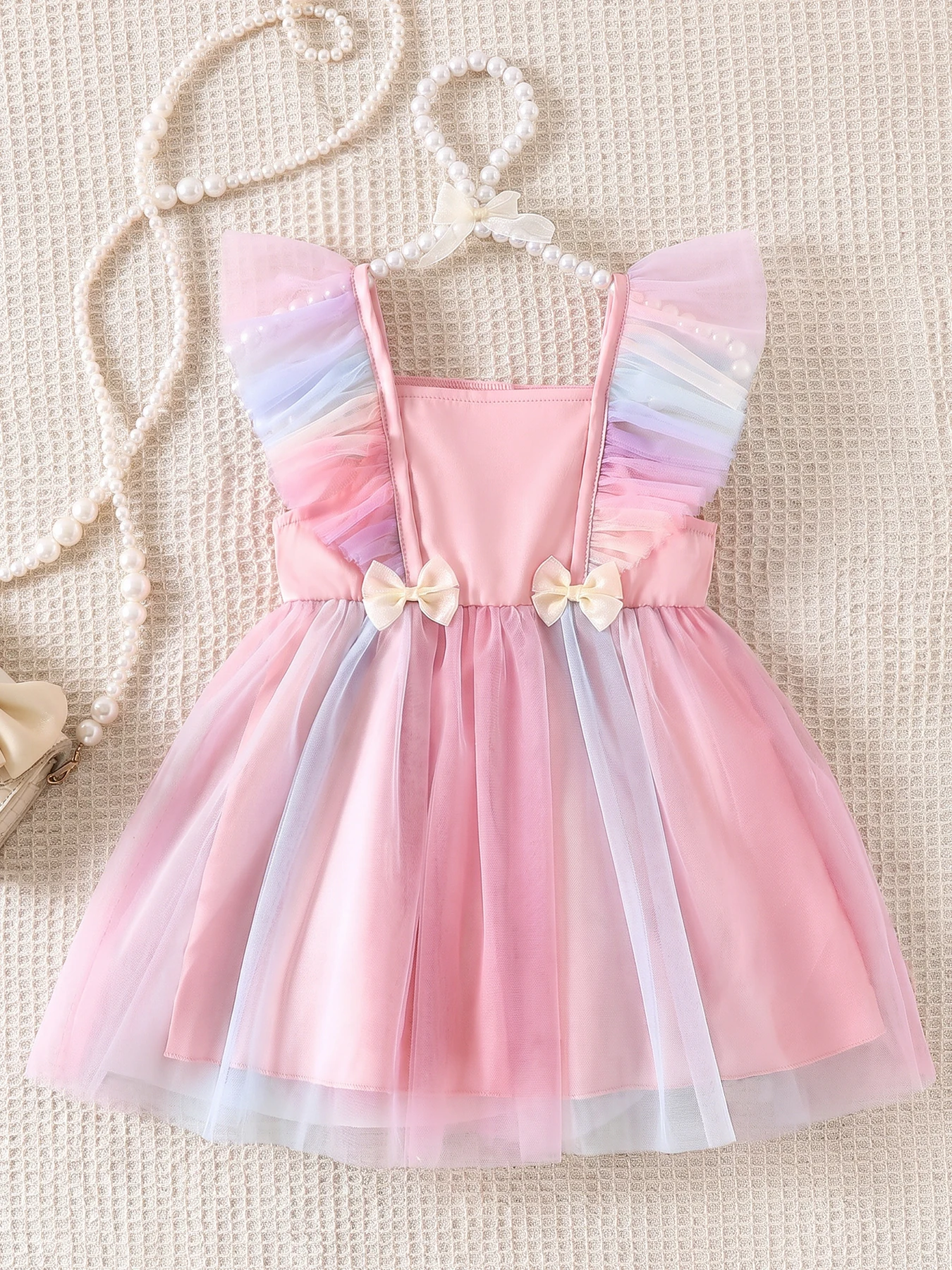 Toddler Girl Summer Princess Dress Pink Bodice Rainbow Ruffle Tulle Party Gown