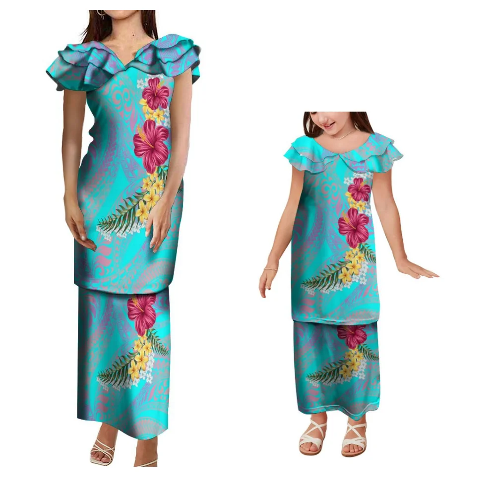 

Summer Beach Party Pletasi Two-Piece Custom 3d Hd Pattern Fashion Women'S Dress Polynesian Island Girls Dress 2-14t
