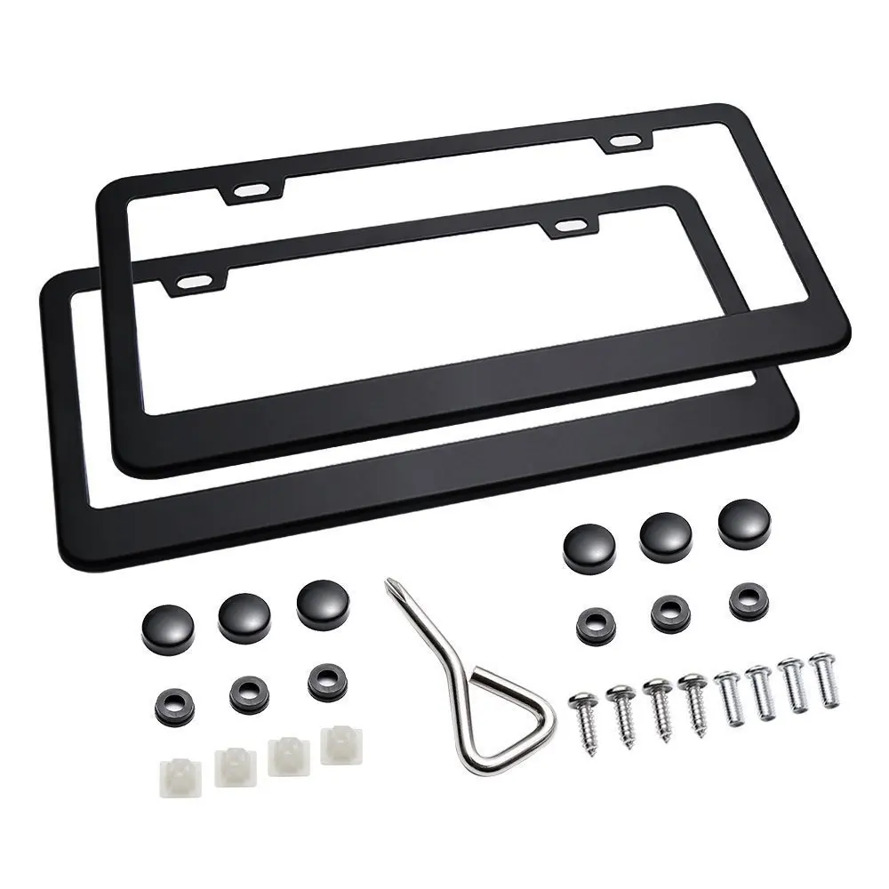 

Matte Aluminum License Plate Frame With Chrome Screw Caps, 2Pcs 2 Holes Black License Plate Frames, Car License Plate Covers For