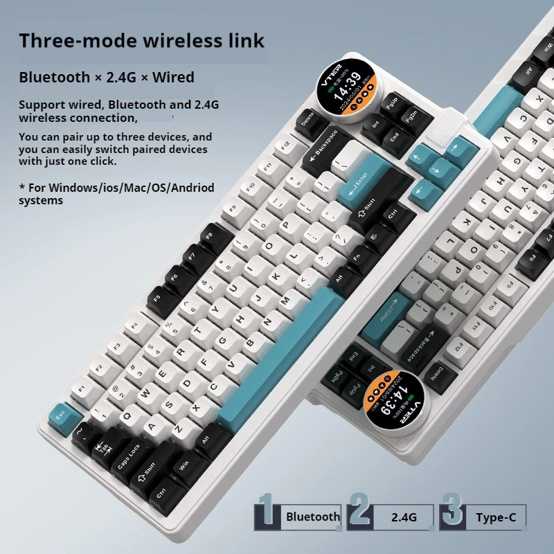 Vter K75 Wireless Bluetooth Tri-Mod Mechanical Keyboard 83 Keys Gasket Knob Screen Rgb Lights Tablet Laptop Gaming Keyboard