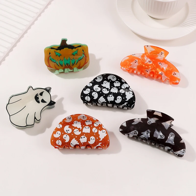 

1PC Halloween Glow-in-the-Dark Ghost Pumpkin Clip Cute Funny Hair Clip Shark Clip Women's Hair Accessories