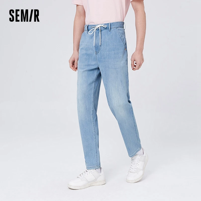 

Semir Jeans Men Simple Korean Style 2022 Summer New Lycra Elastic Boys Loose Tapered Trousers Tide