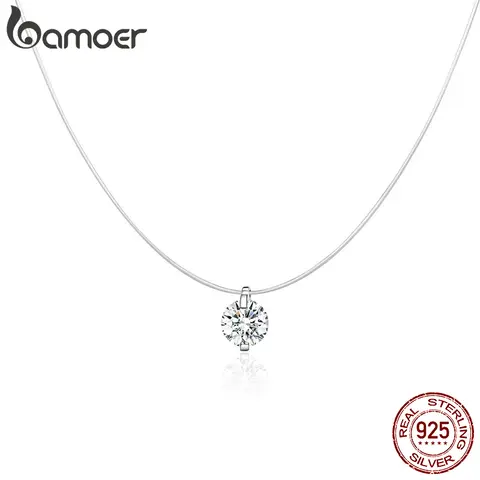 Silver Invisible Chain Necklace with Rhinestones bamoer