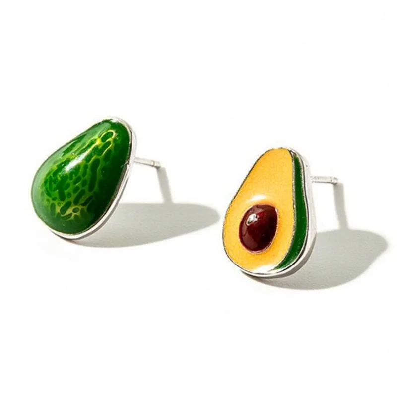 VOQ Creative Green Asymmetrical Avocado Enamel Stud Earrings for Women Gifts Korean Jewelry Earring