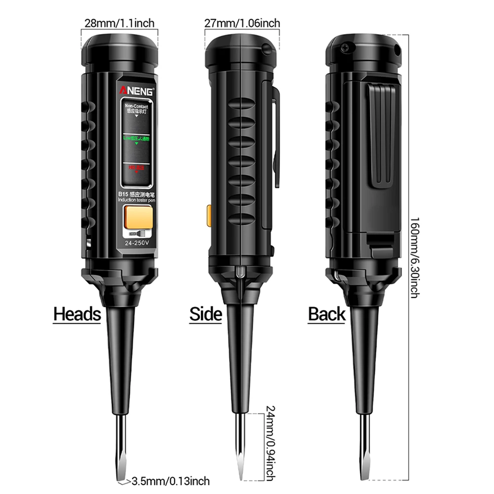 B15 Tester di induzione Strumenti di test per cacciavite per elettricisti Penna per test di tensione CA 24-250 V con strumenti di test domestici leggeri