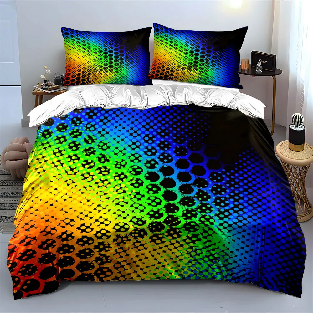 Conjunto de roupa de cama com gradiente psicodélico, 3 peças, com 1 capa de edredom e 2 fronhas, solteiro, casal, king queen, decoração vintage dos anos 90 com arte óptica
