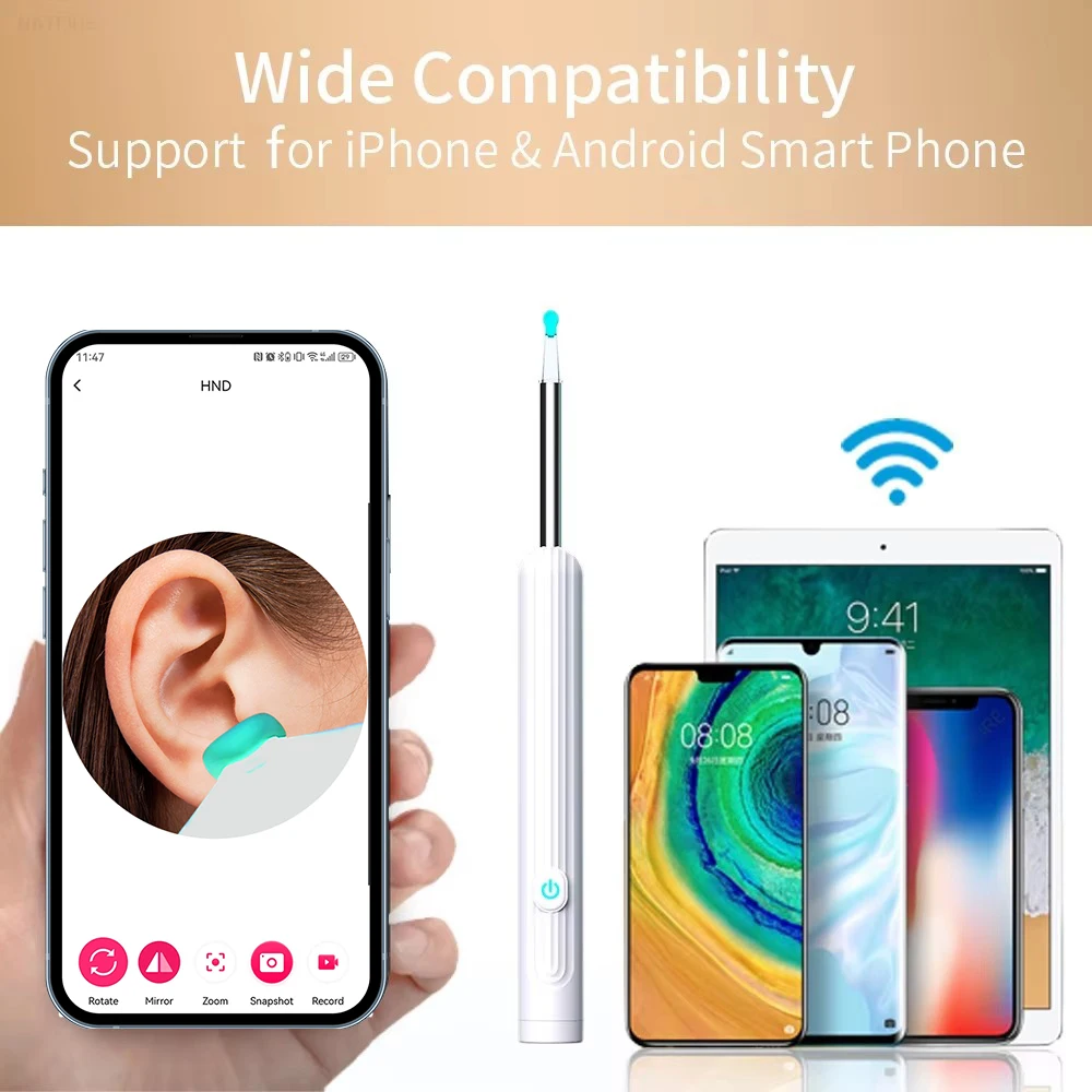 Smart Visual Ear Cleaner con fotocamera 1296P Ear Sticks USB C strumento di rimozione del cerume di ricarica connessione WIFI 6 luci a LED Earpick