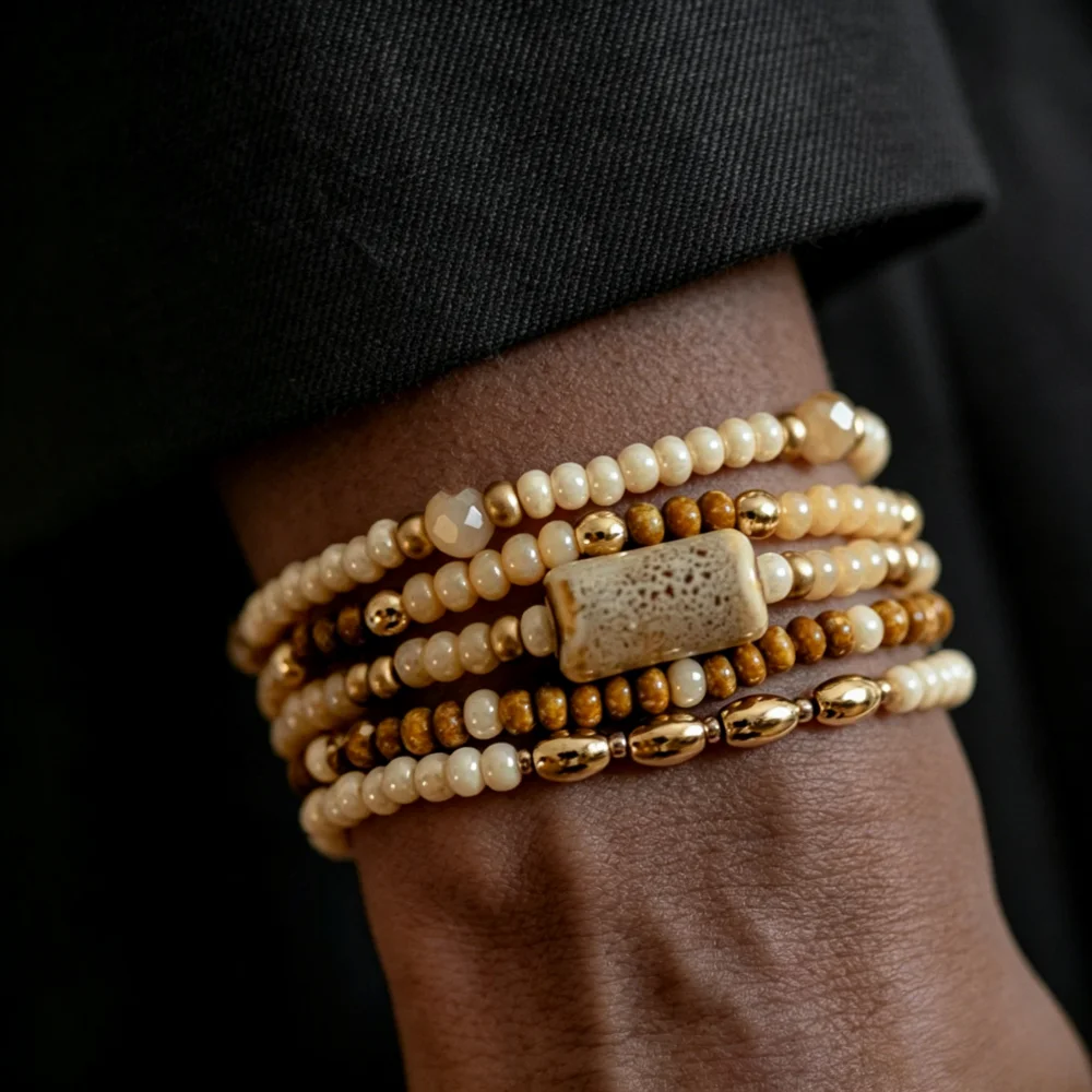Boho Layered Acrylic Beads Men Bracelet Vintage Resort Style Jewelry Fashion Casual Women Bracelet Accessories