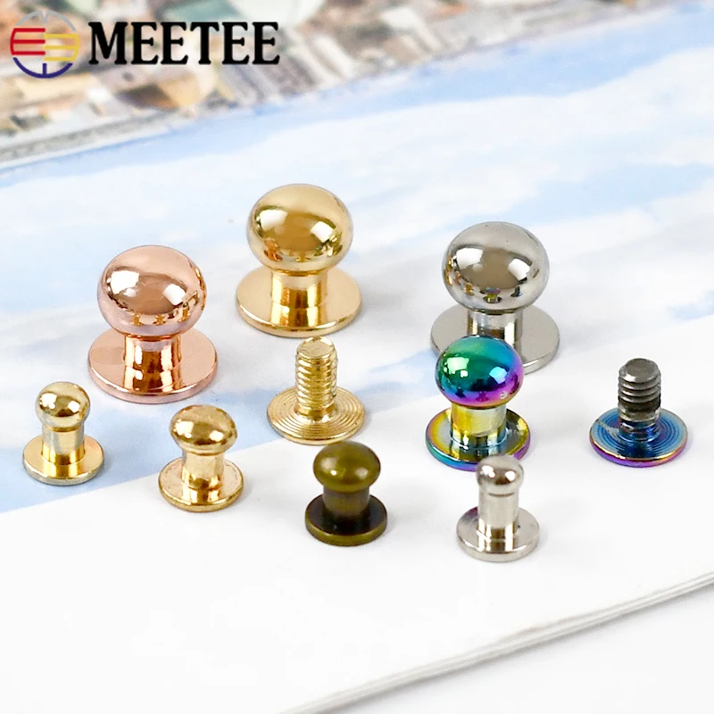 Meetee 20Pcs 4-12mm Metal Rivet Buckles Screw Nipple Nail Clasp Fastner Studs Button Bag Clothes Round Head Rivets Accessories