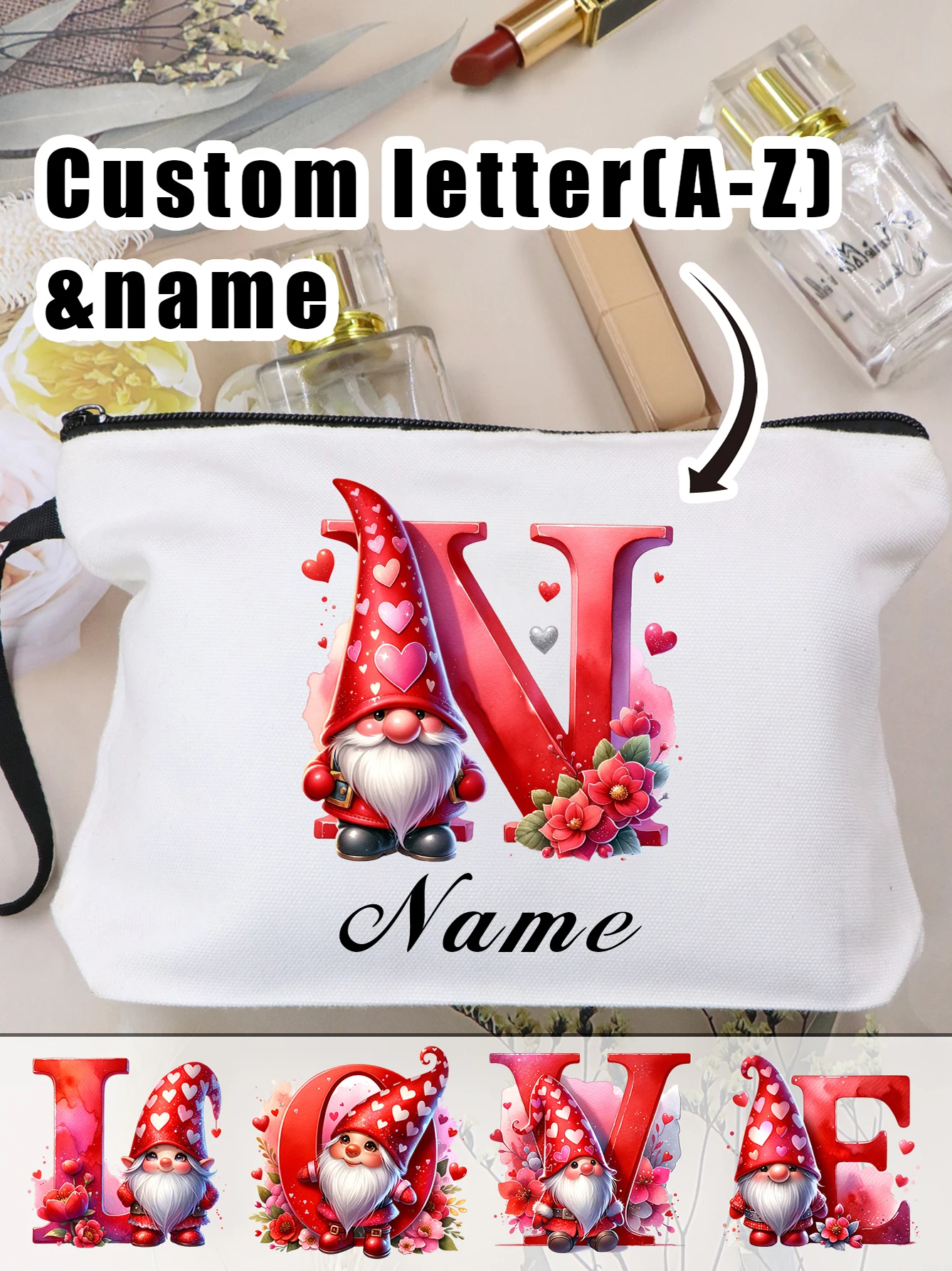 Custom Makeup Bag, Personalized Gifts, Customized Name Canvas Cosmetic Bag, Customizable Letters Pencil Pouch,