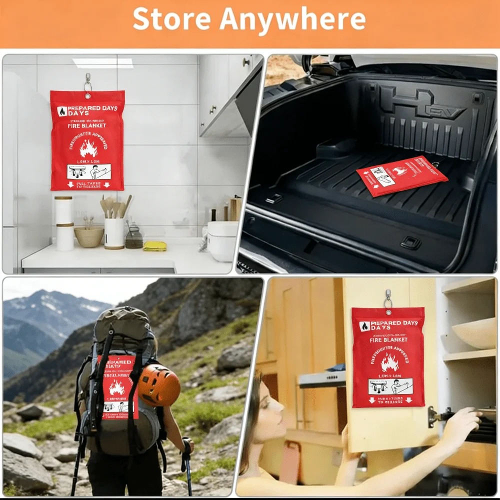 Emergency Fire Blanket, Lightweight For Kitchen, Home, Outdoor Camping, Blanket For Survival, Fire Suppression & Fireplace Use