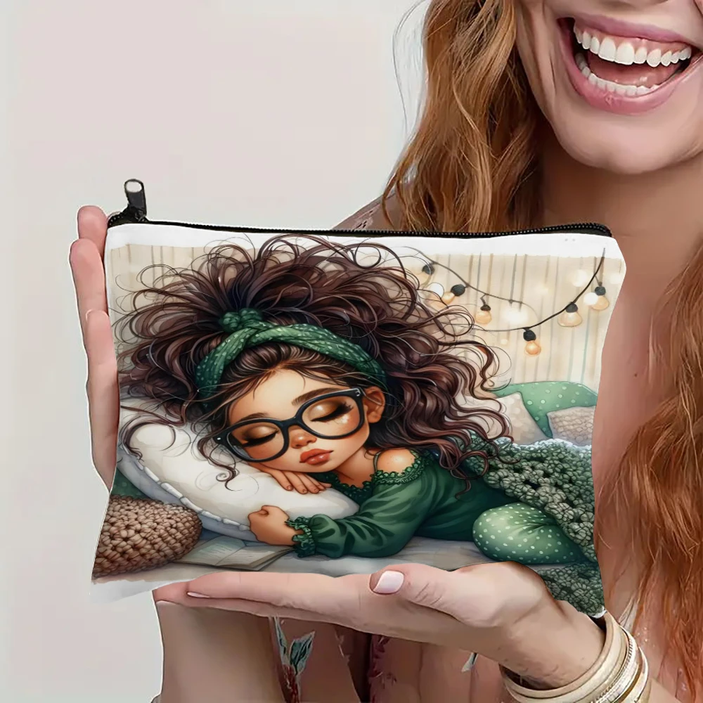 

Cute Cartoon Girl Design Student Gift Cosmetic Bag Makeup Organizer For Travel Lightweight Fashionable Cosmetic Bag Zipper Pouch