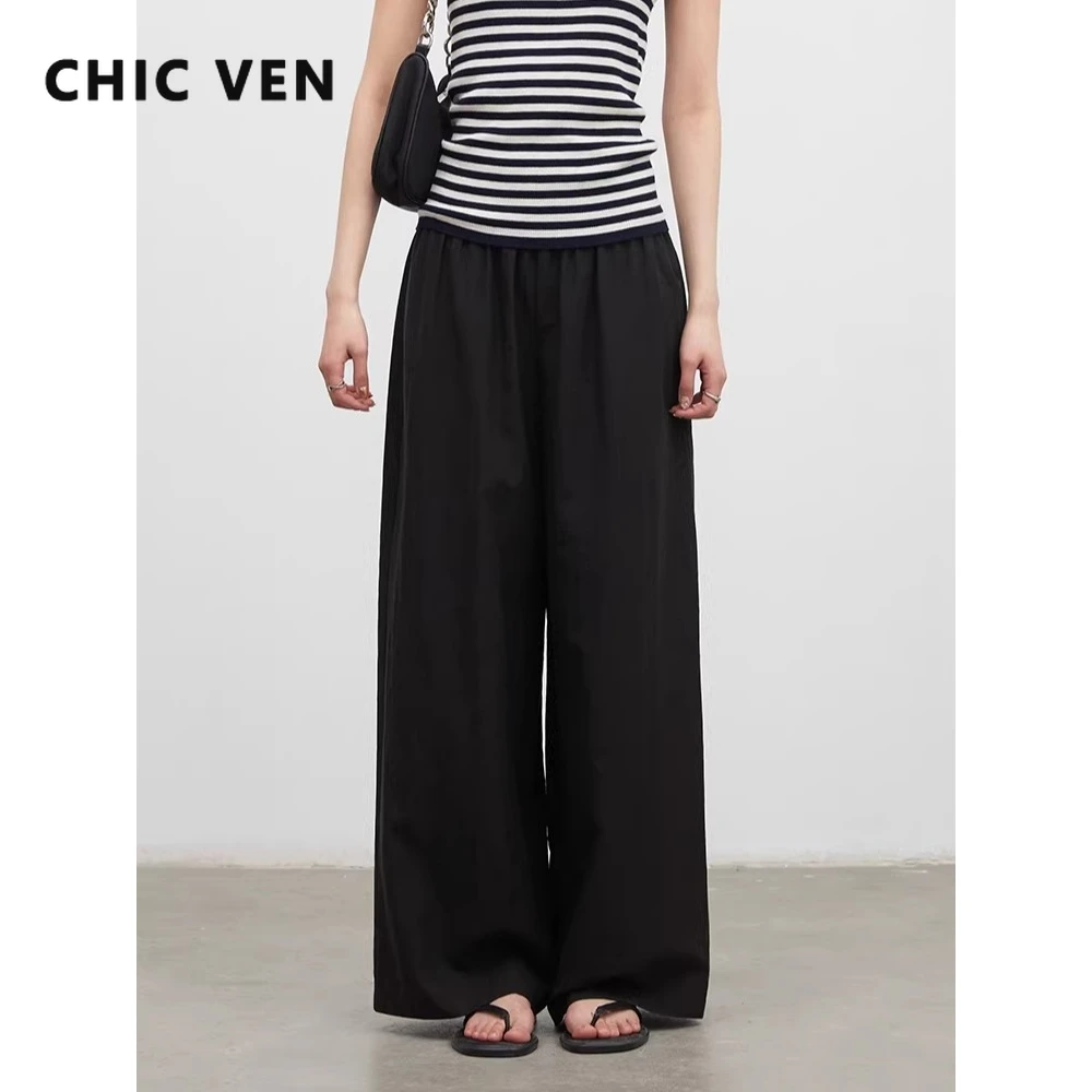 CHIC VEN Fashion Women Pants Black Solid New Loose Casual High Waisted Wide Leg Hanging Female Trousers Spring Summer 2026