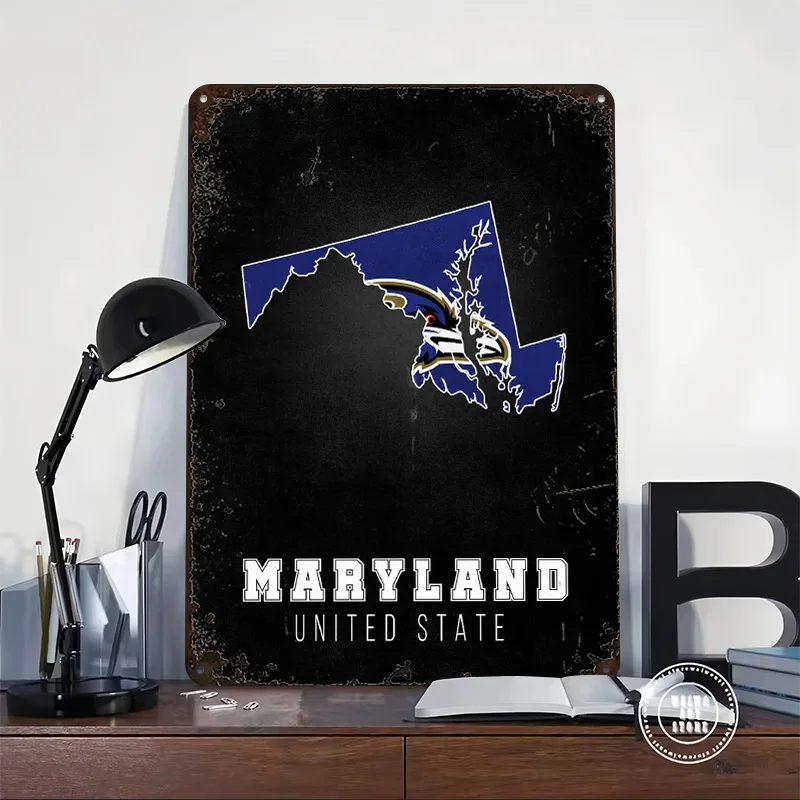 Maryland State Map Metal Poster Customized Wall Art Retro Vintage Tinplate Signs for Man Cave Decoration Home Decor Items House