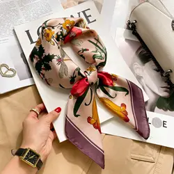 Luxury Silk Feeling Square Scarf Women 2024 Print Satin Neckerchief Spring Hair Band Foulard Bandana Echarpe Tie Shawl Wraps