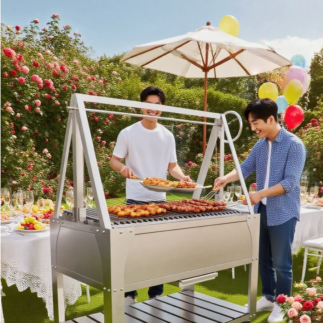 

Santa Maria Grill Portable Modern Stainless Steel Charcoal BBQ with Argentine Barbecue V Grate Adjustable Height