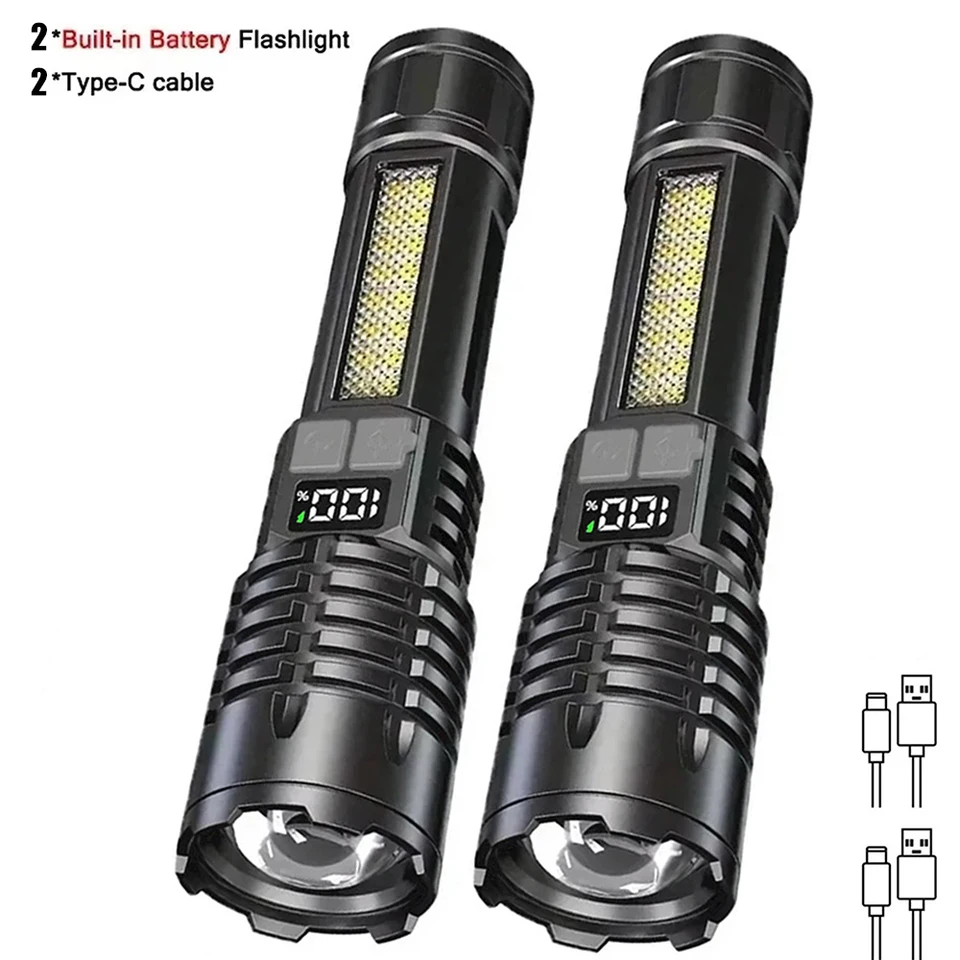 High Power LED Flashlight Powerful TYPE-C Rechargeable COB Flashlight With Side Light Torch For Outdoor Camping Hiking, image 9