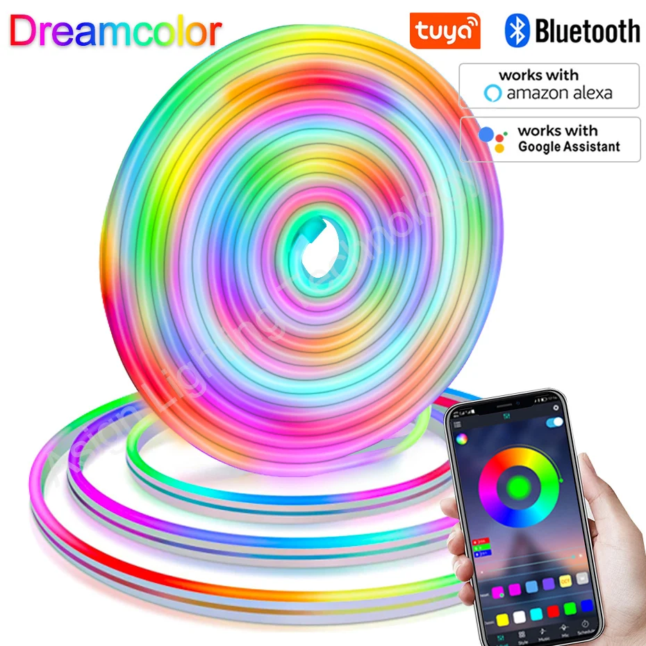 Dreamcolor LED Neon Strip 12V RGBIC Neon Rope Light Waterproof Chasing Effect Multicolor Flexible Strip WiFi/Bluetooth/Remote