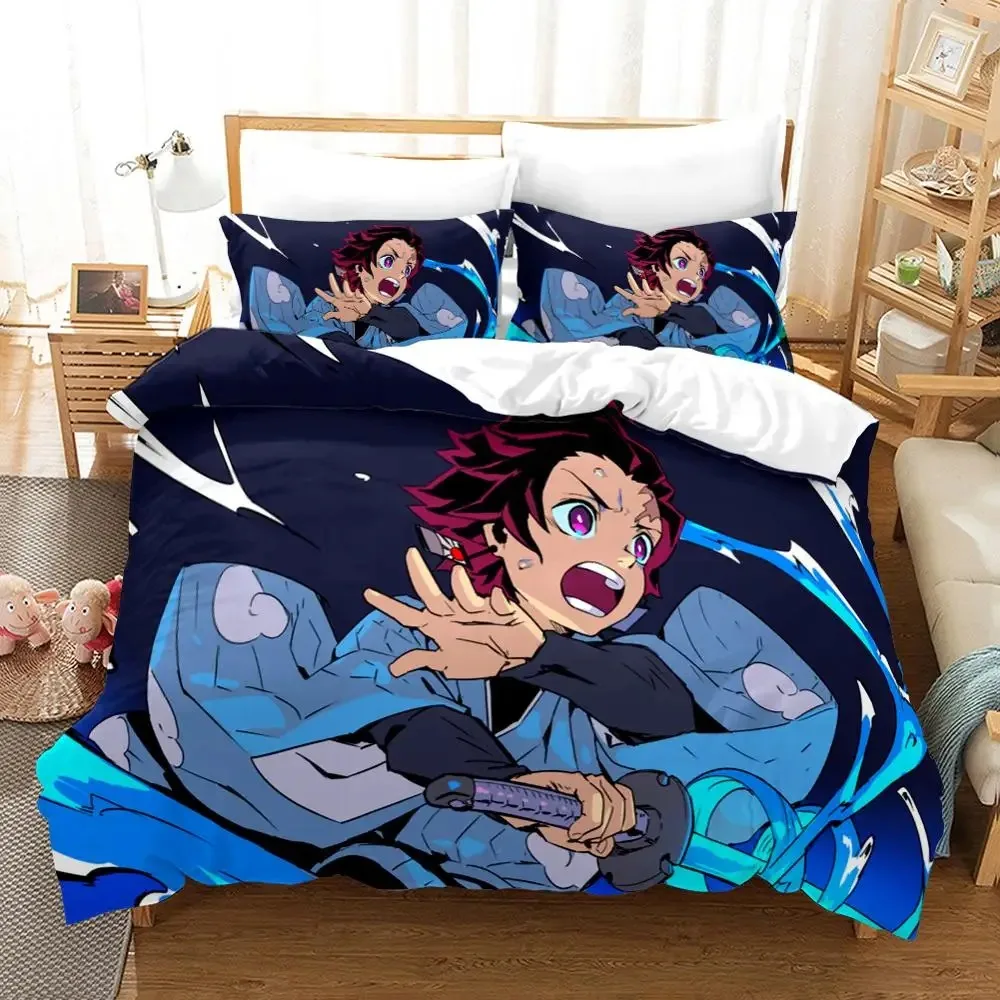 New Japan Cartoon Anime Demon Slayer Bedding Set Printing Microfiber Duvet Cover Bed Quilt Cover Set Pillowcases Soft Bed Linens