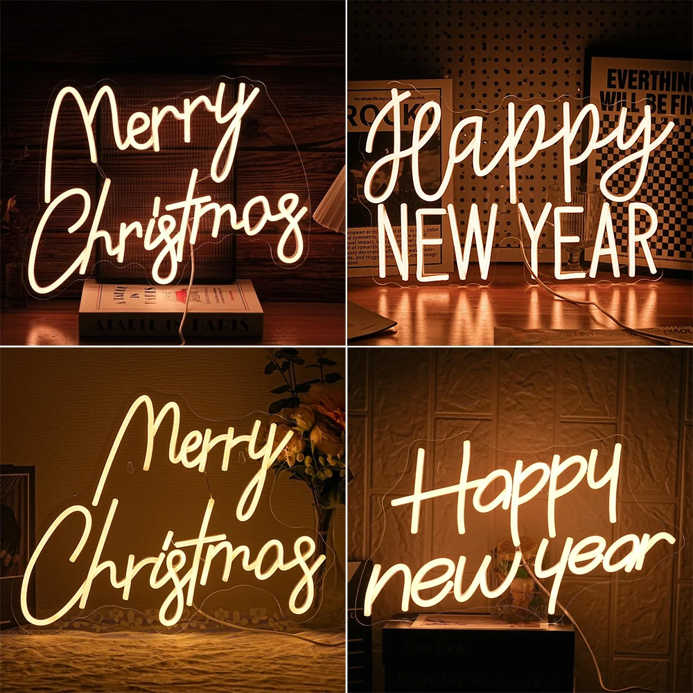 Merry Christmas Neon Sign For Wall Decor Led Light Warm Art Letter Room Decoration For Xmas Home Party Club USB Dimmable Lamp