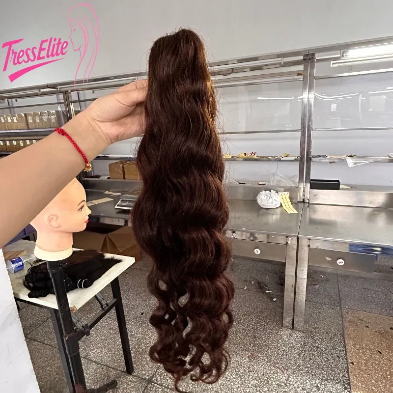 고품질 포니테일 브라운 웨이브 리얼 헤어 #   포니테일 그랩 클립 드로스트링 하이 포니테일 곱슬머리 12-30인치 자연스러운 모습 2개