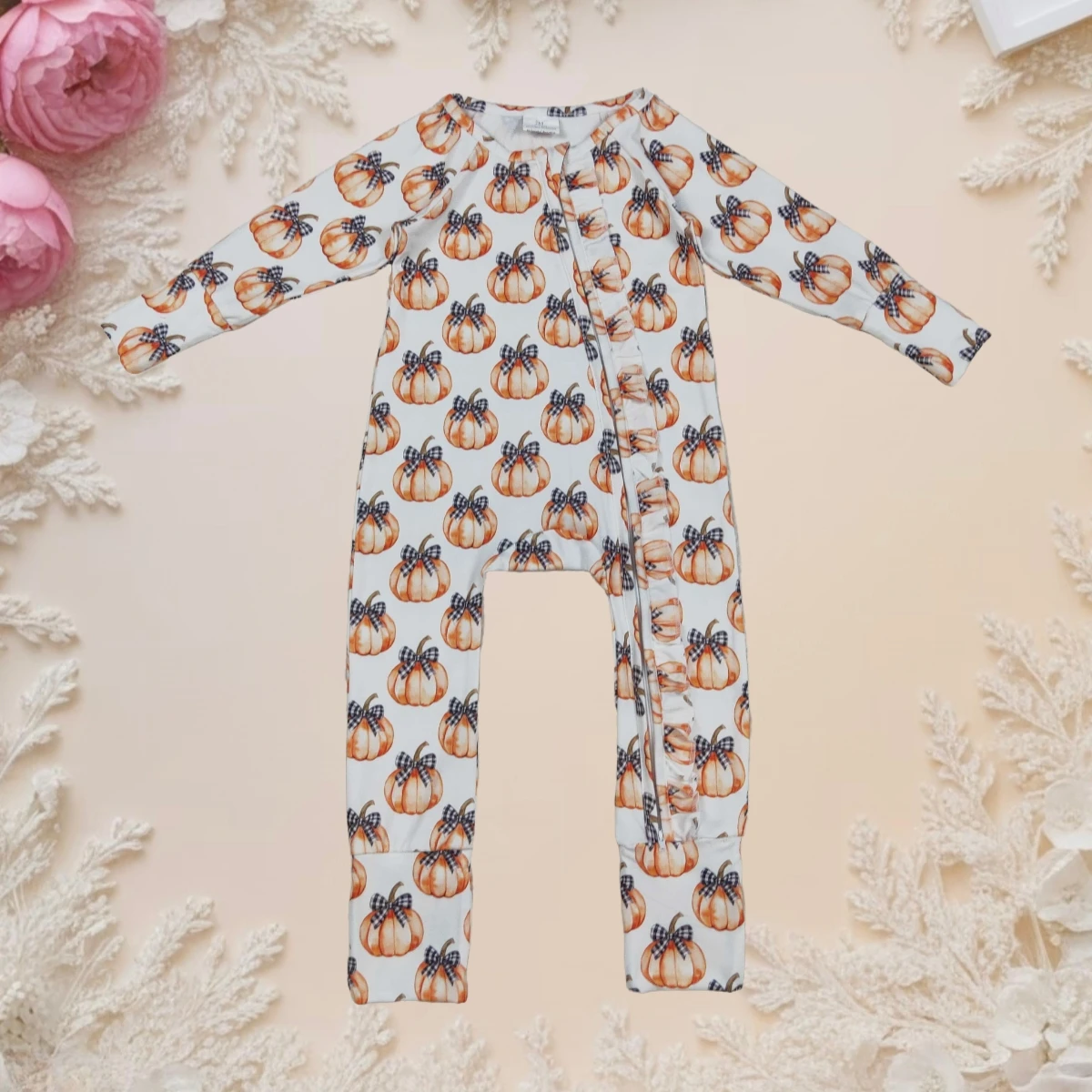 

Hot Sale Thanksgiving Baby Girl Romper Pumpkin Print Long Sleeve Zipper Jumpsuit Toddler Infant Kids Cute Cozy Fall Sleepers