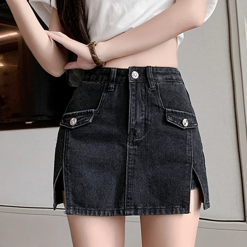 2025 Fashion Y2K Split Denim Shorts Skirts Women Summer New Vintage Basics High Waist Wrapped Mini Skirts Woman