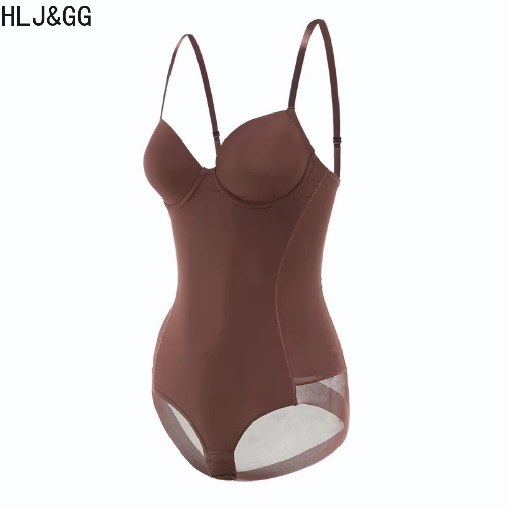 HLJ&GG Sexy High Quality Stretchy Solid One Piece Bodysuits Women V Neck Spaghetti Strap Slim Bodycon Rompers Fashion Jumsuits