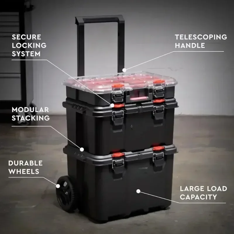 Combined tie rod toolbox stacked three-layer storage box large wheeled removable installation toolbox cart