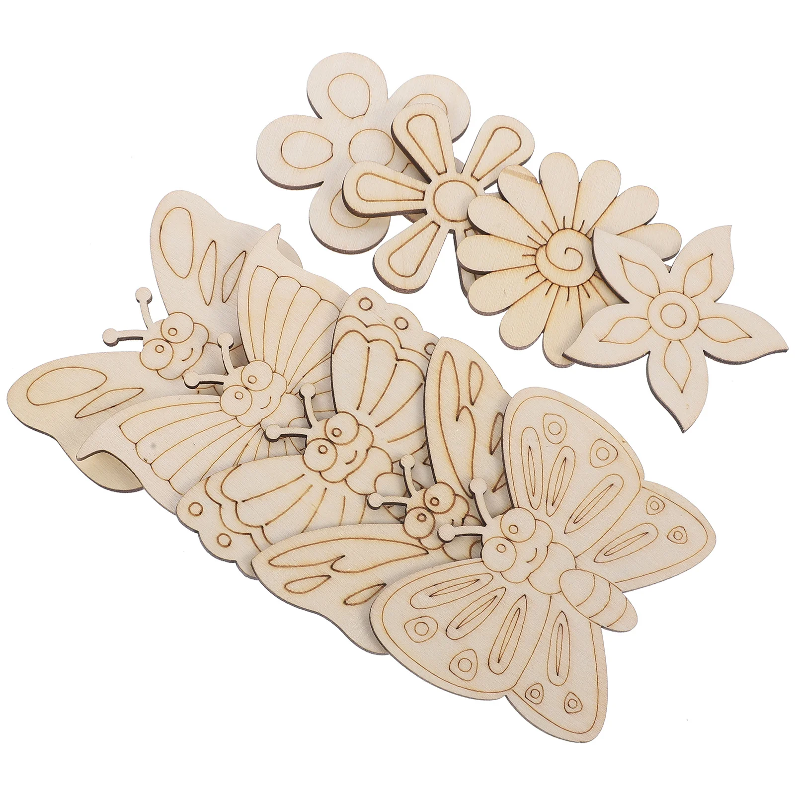 18Pcs Wood Slices Decorative DIY Craft Supplies Butterfly Flower Shapes Unfinished Blank Wooden Pieces for Party Home Decor