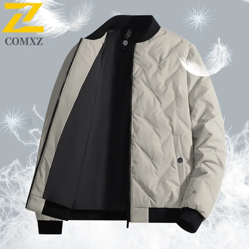 سترة مبطنة للرجال من COMXZ بياقة بيسبول للعمل في الهواء الطلق سترة مقاومة للبرودة للأعمال مريحة وخفيفة الوزن معطف شتوي من القطن