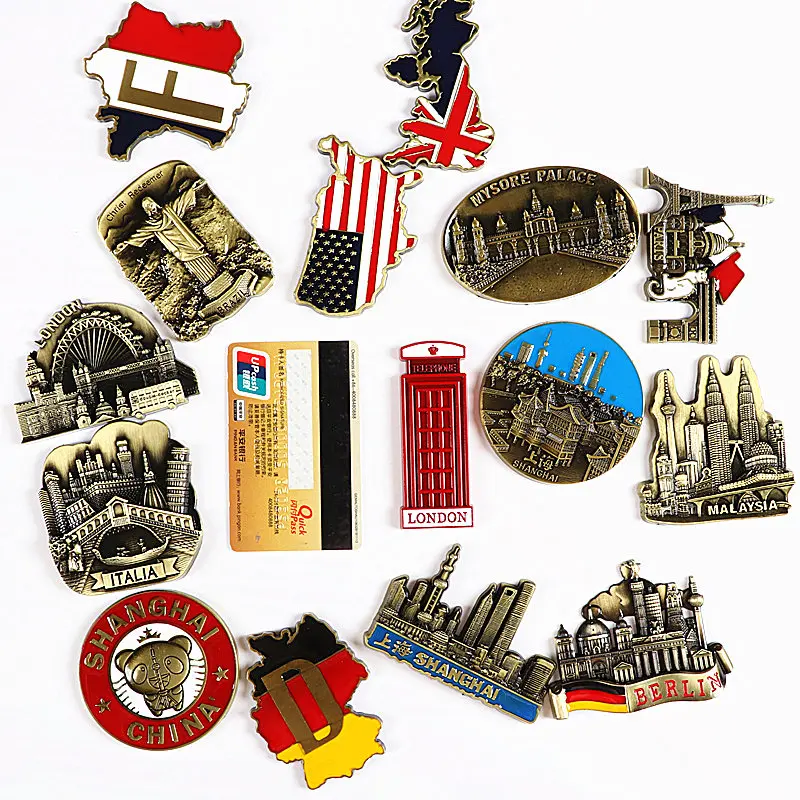 3D Metal World Tour Souvenir Fridge Magnet, France Britain Germany Italy India Travel Souvenir Gift Magnetic Sticker