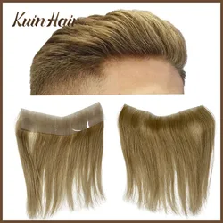 Blonde Color 0.06-0.08mm V Style Front Hairline Men Toupee SKIN PU 100% Human Hair Men Capillary Prosthesis Hairpiece System 6