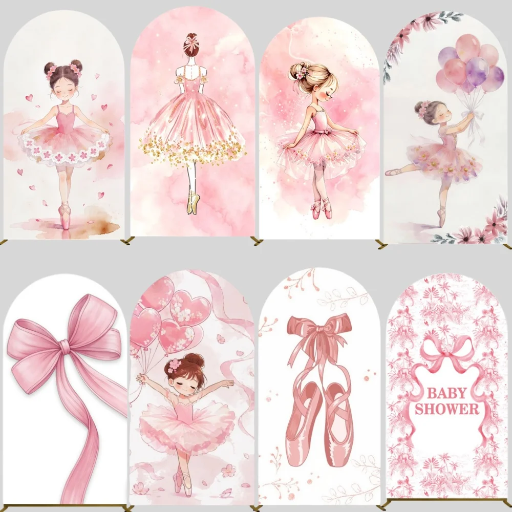 Pink Ballerina Arch Backdrop Cover Ballet Girl Bow Ballet Shoe Girls Princess Birthday Baby Shower  Background Photography Props