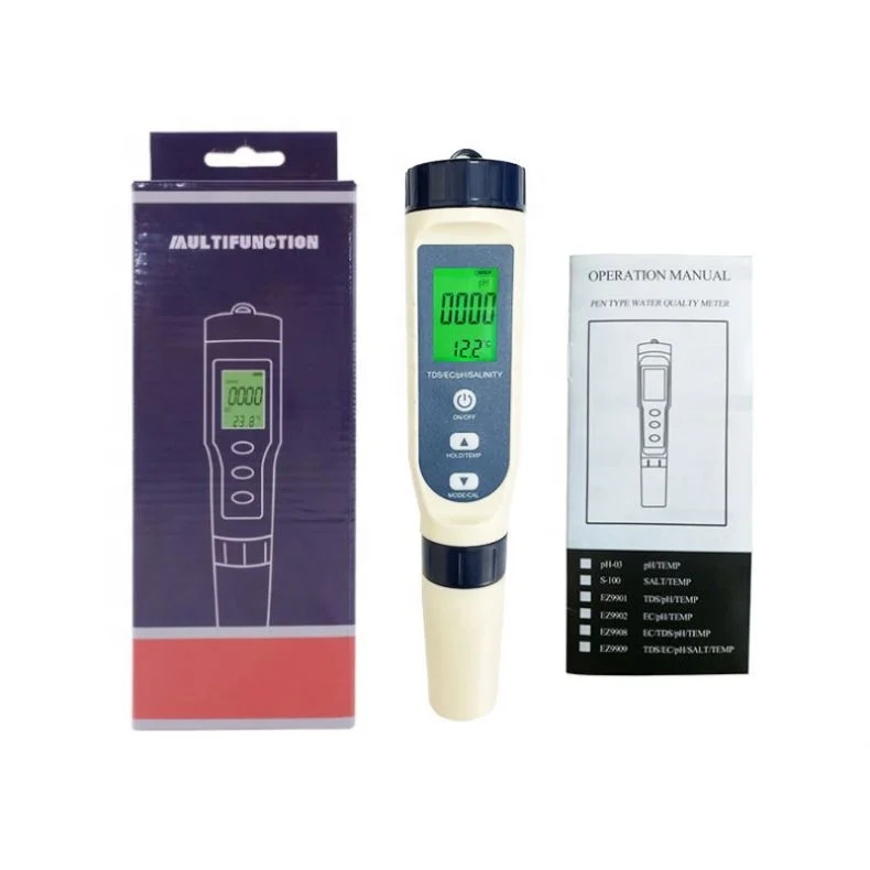 

2023 Newest digital 5 in 1 multifunctional Salinity tds units Water quality tester conductivity pH/TDS/EC/TEMP meter ph tester