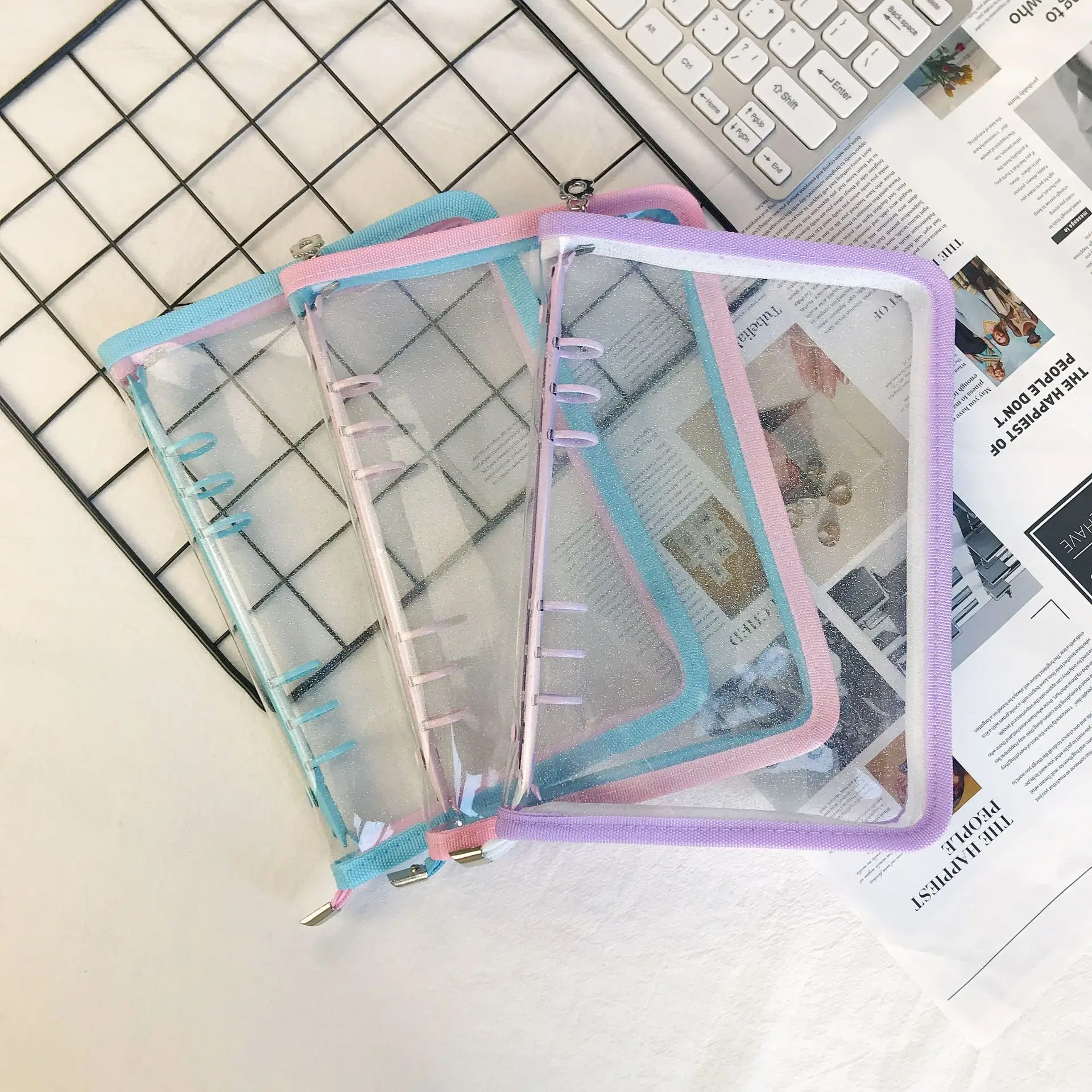 Cute Transparent A5 Binder Macaron Colored Ring Pockets Leaf Filing Notebook Cabinet - Office School Supplies HYJ02
