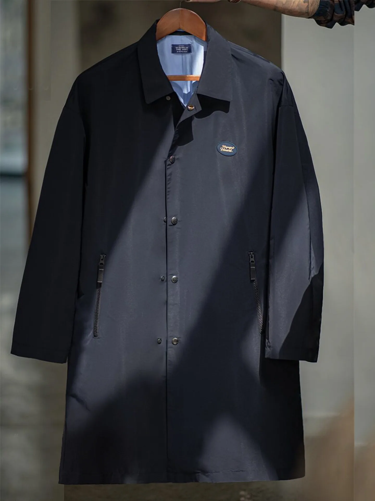 American Retro Teflon Three Proof Balmachon Trench Coat with Lapel Mid Length Men's Autumn Jacket