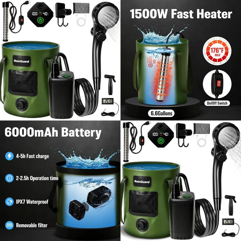 

Компактный перезаряжаемый насос для душа на 6000 мАч со складным ведром и фильтрующей насадкой для кемпинга, походов, путешествий, мытья автомобилей и...