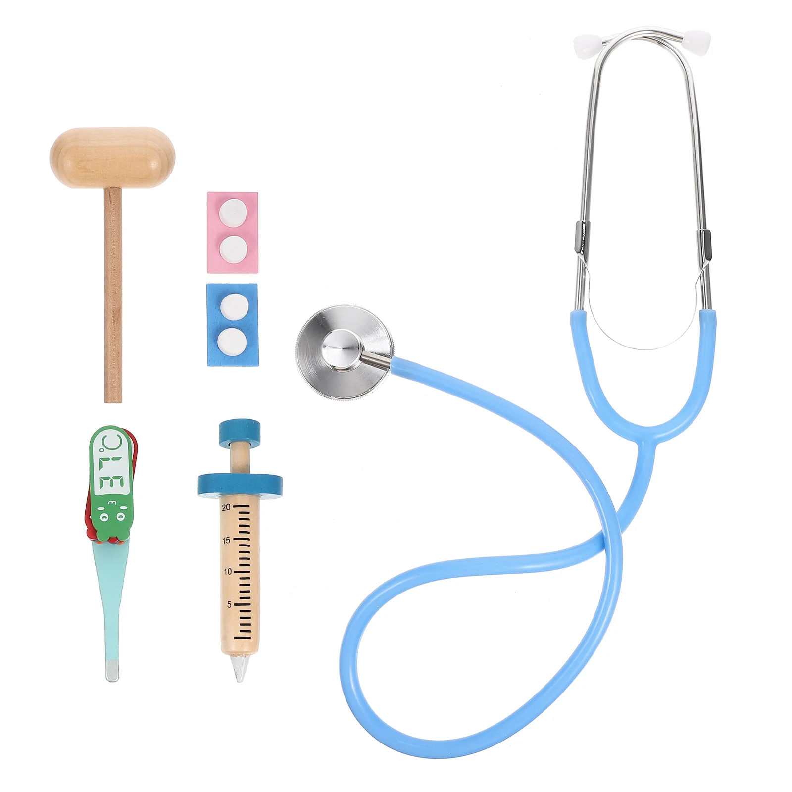 Wooden Doctor Toy Nurse Baby Accessories Kids Stethoscope Plastic Puzzle Toys Office Playset for