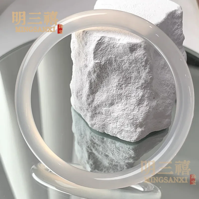 

Agate Ice Lychee Jelly White Chalcedony Bracelet, Round Dingdang Bangle, Jadeite Jewelry Gift