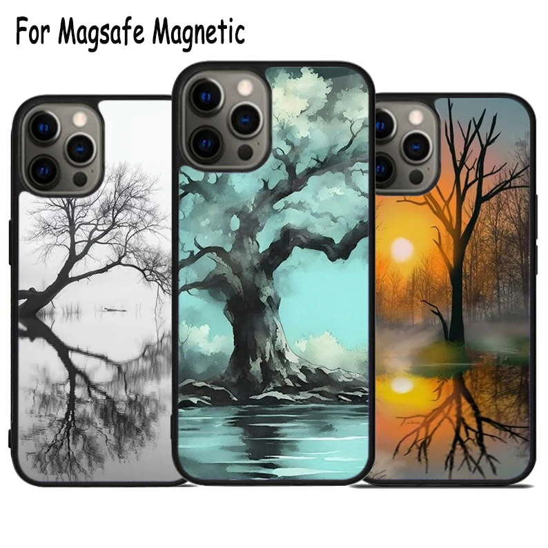 Tree In The River Wireless Charge Magsafe Phone Case For iPhone 15 16 14 13 11 12 Pro Max Plus Magnetic Bumper Cover