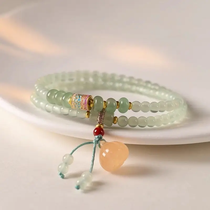 Natural Dongling Jade Bracelet Red Agate Glaze Lotus Pot Jade Beaded Chinese Jewelry Pray Lucky Bamboo Amulet Bless Hand String