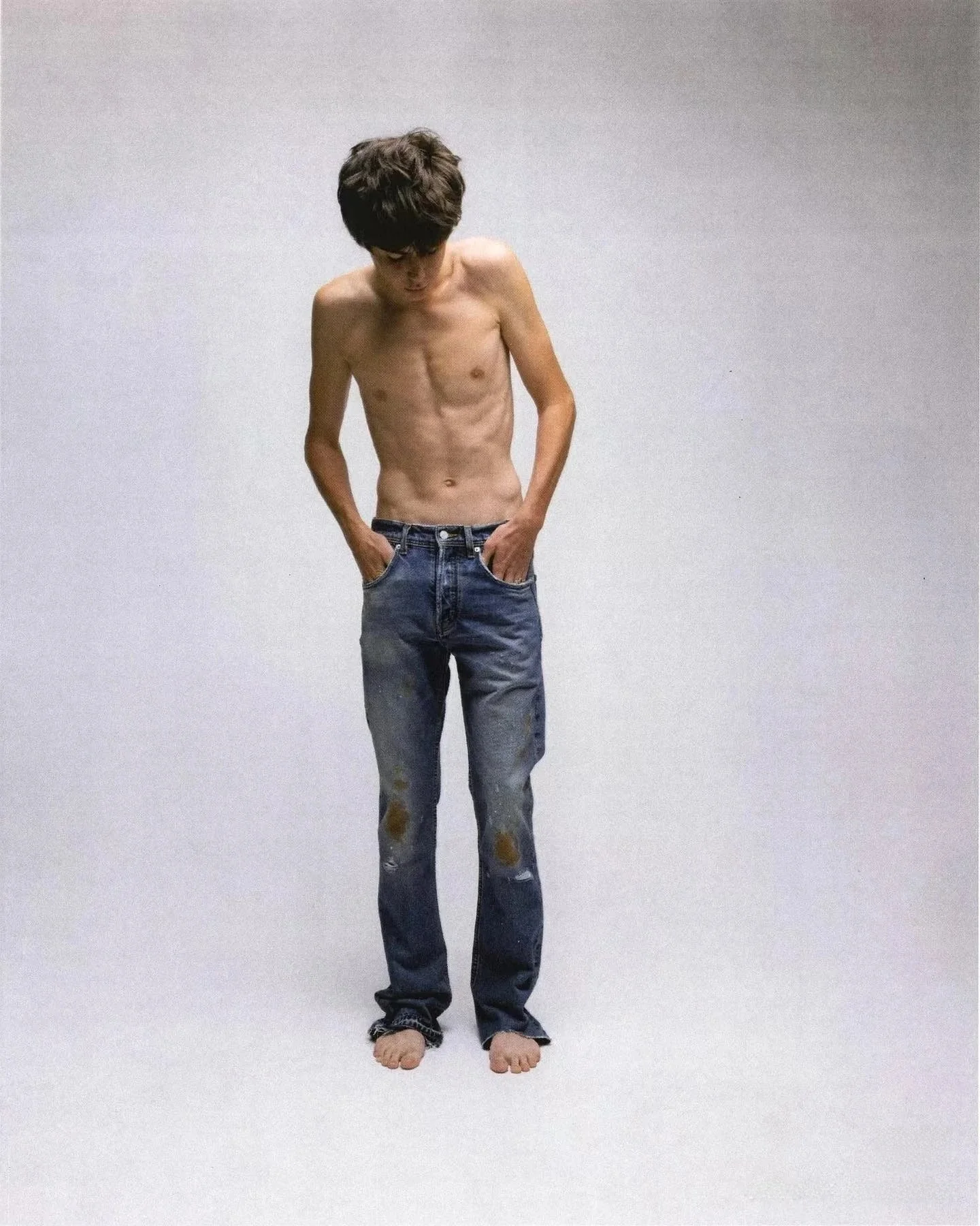 

Depred Rich Kids ERD23aw Blue Burnt Denim Jeans mid Waist Jeans Cotton Fabric Youth Suitable Daily Wear Autumn Season