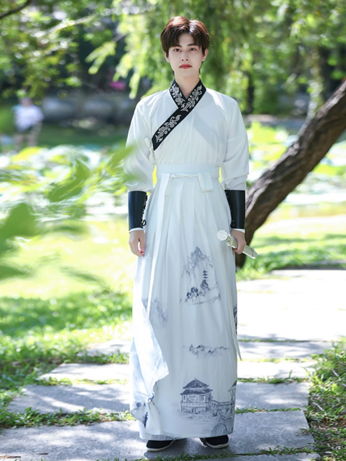 Abito da spadaccino in stile antico Hanfu Costume antico per bambini in stile cinese uomo donna set da due pezzi Abbigliamento Cosplay