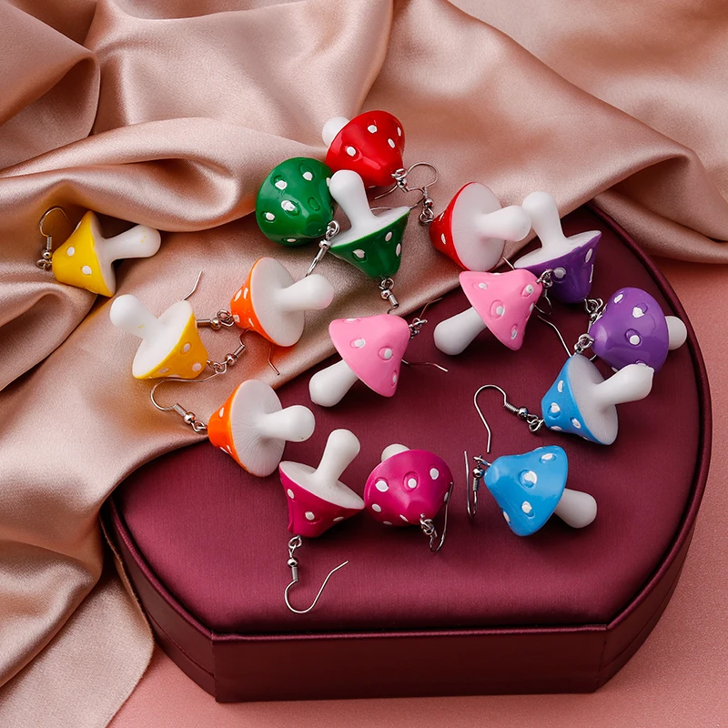 

New Acrylic Mushroom Long Pendant Earrings Colorful Drop Earrings for Girls Women Children Birthday Gift Lovely Jewelry Gifts