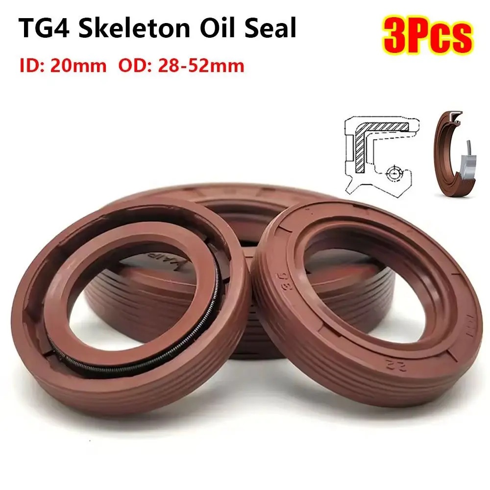 3Pcs ID 20mm OD 28-52mm FKM Skeleton Oil Seal High Temperature Resistant Oil Resistant TC FB TG4 Oil Seal Acid Resistant